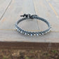 Black, Silver, and Gray Top Macrame Beaded Leather Single Wrap Bracelet