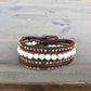 White Turquoise Macrame 3 Wrap Leather Bracelet