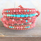 Turquoise center and Coral Ladder Wrap Stack bracelet