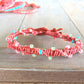 Coral and Aqua Spiral Macrame Woven Leather Stack bracelet