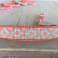 Turquoise, Coral and Copper Beaded Diamond and Chevron Loom Woven cuff Bracelet