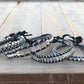 Black, Silver ,and Gray Side Macrame Beaded Leather Single Wrap Bracelet