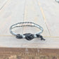 Gray Agate center Black ,Silver, and Gray Beaded Leather Single Wrap Bracelet
