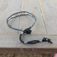 Gray Agate center Black ,Silver, and Gray Beaded Leather Single Wrap Bracelet