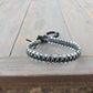 Black, Silver ,and Gray Side Macrame Beaded Leather Single Wrap Bracelet