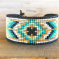 Navy,Teal, and Gold Bohemian Loom Woven Southwestern Tribal Beaded Bracelet