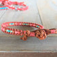 Coral and Turquoise Ladder Woven Leather Stack bracelet