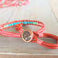 Turquoise center and Coral Ladder Wrap Stack bracelet