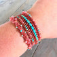 Coral and Aqua Spiral Macrame Woven Leather Stack bracelet