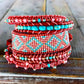 Turquoise, Coral and Copper Beaded Diamond and Chevron Loom Woven cuff Bracelet