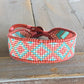 Turquoise, Coral and Copper Beaded Diamond and Chevron Loom Woven cuff Bracelet