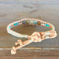 Amazonite Center Aqua, Tan, and Rose Gold Beaded Leather Stack Bracelet