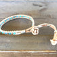 Aqua, Tan, and Rose Gold Beaded Leather Single Wrap Bracelet