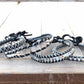 Black, Gray, and Silver Beaded Leather Single Wrap Bracelet