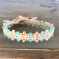 Aqua, Tan, and Rose Gold Side Macrame Beaded Leather Single Wrap Bracelet