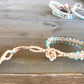 Aqua, Tan, and Rose Gold Side Macrame Beaded Leather Single Wrap Bracelet