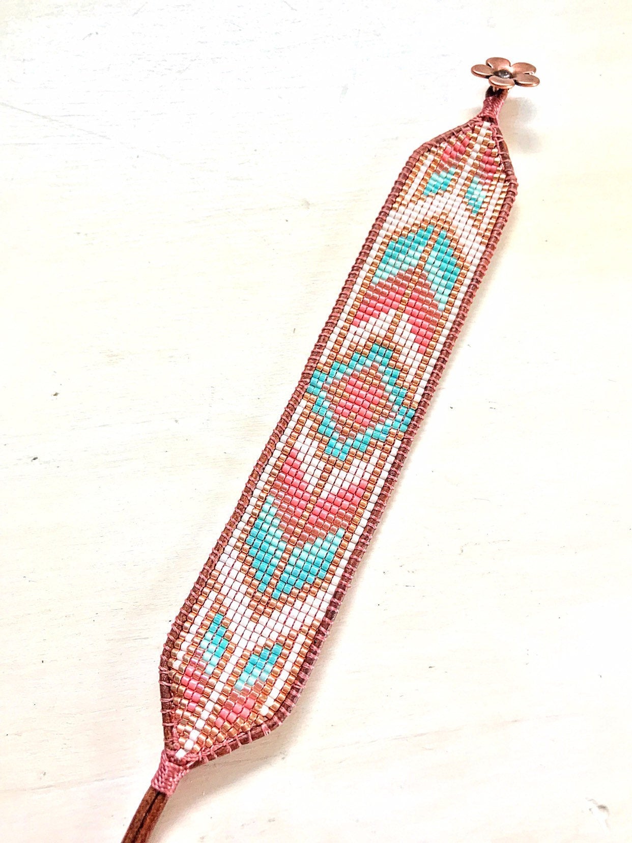 Turqouoise and Coral Loom Woven Southwestern Tribal Beaded Bracelet