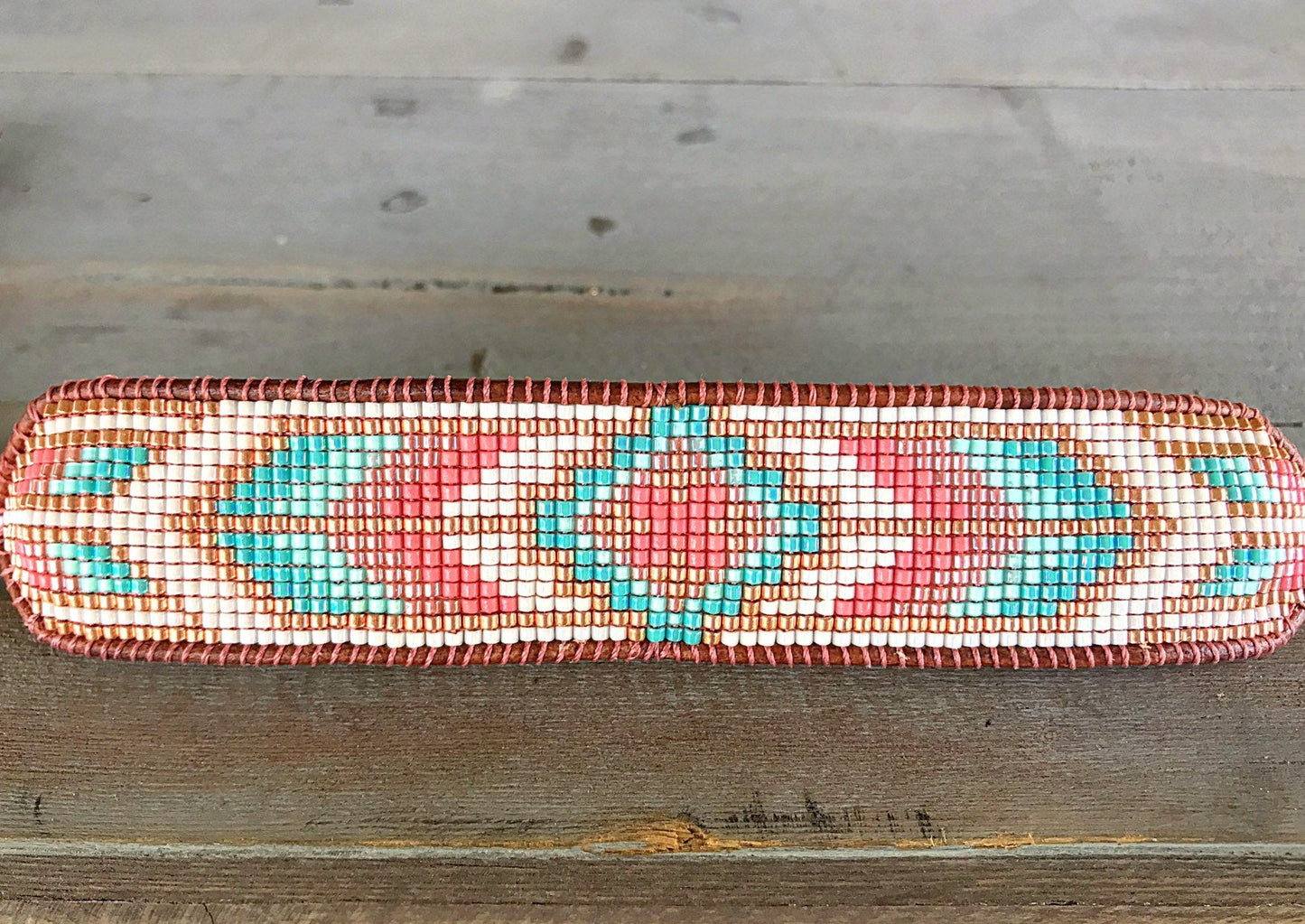 Turqouoise and Coral Loom Woven Southwestern Tribal Beaded Bracelet