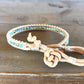 Aqua, Tan, and Rose Gold Beaded Leather Single Wrap Bracelet