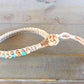 Aqua, Tan, and Rose Gold Top Macrame Beaded Leather Single Wrap Bracelet