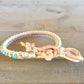 Aqua, Tan, and Rose Gold Top Macrame Beaded Leather Single Wrap Bracelet