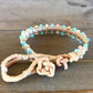 Aqua, Tan, and Rose Gold Side Macrame Beaded Leather Single Wrap Bracelet