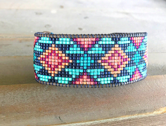 Ocean Sunset Tribal Loom Cuff Bracelet