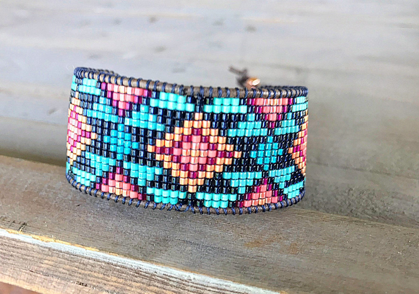 Ocean Sunset Tribal Loom Cuff Bracelet