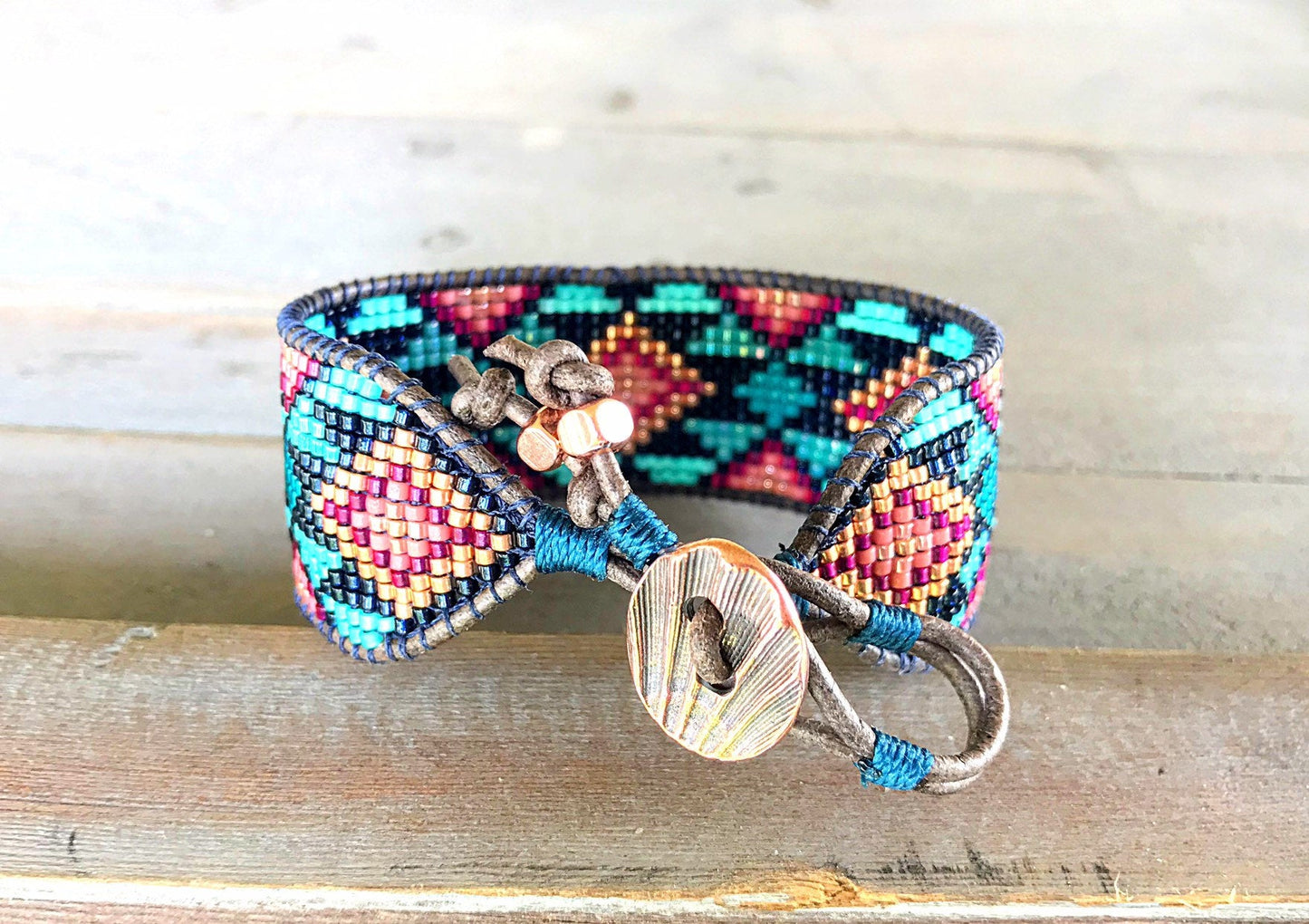 Ocean Sunset Tribal Loom Cuff Bracelet