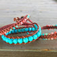 Turquoise and Coral Macrame Wrap bracelet, boho bracelet