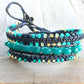 Navy, Gold, and Seafoam Macrame and Jade Wrap bracelet, boho bracelet, bohemian gift for her