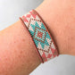 Turquoise and Coral Tribal Pattern Bead Loom Bracelet