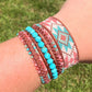 Turquoise and Coral Tribal Pattern Bead Loom Bracelet