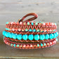 Turquoise and Coral Macrame Wrap bracelet, boho bracelet