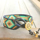 Gold, Navy, and Seafoam Starburst Bead Loom Woven Leather bracelet