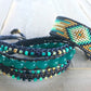 Navy, Gold, and Seafoam Macrame and Jade Wrap bracelet, boho bracelet, bohemian gift for her