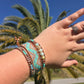 Aqua and Rose Gold Tribal Loom Beaded Leather Bracelet