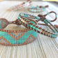 Aqua and Rose gold Loom and Macrame Bracelet stack set