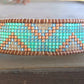 Aqua and Rose Gold Tribal Loom Beaded Leather Bracelet