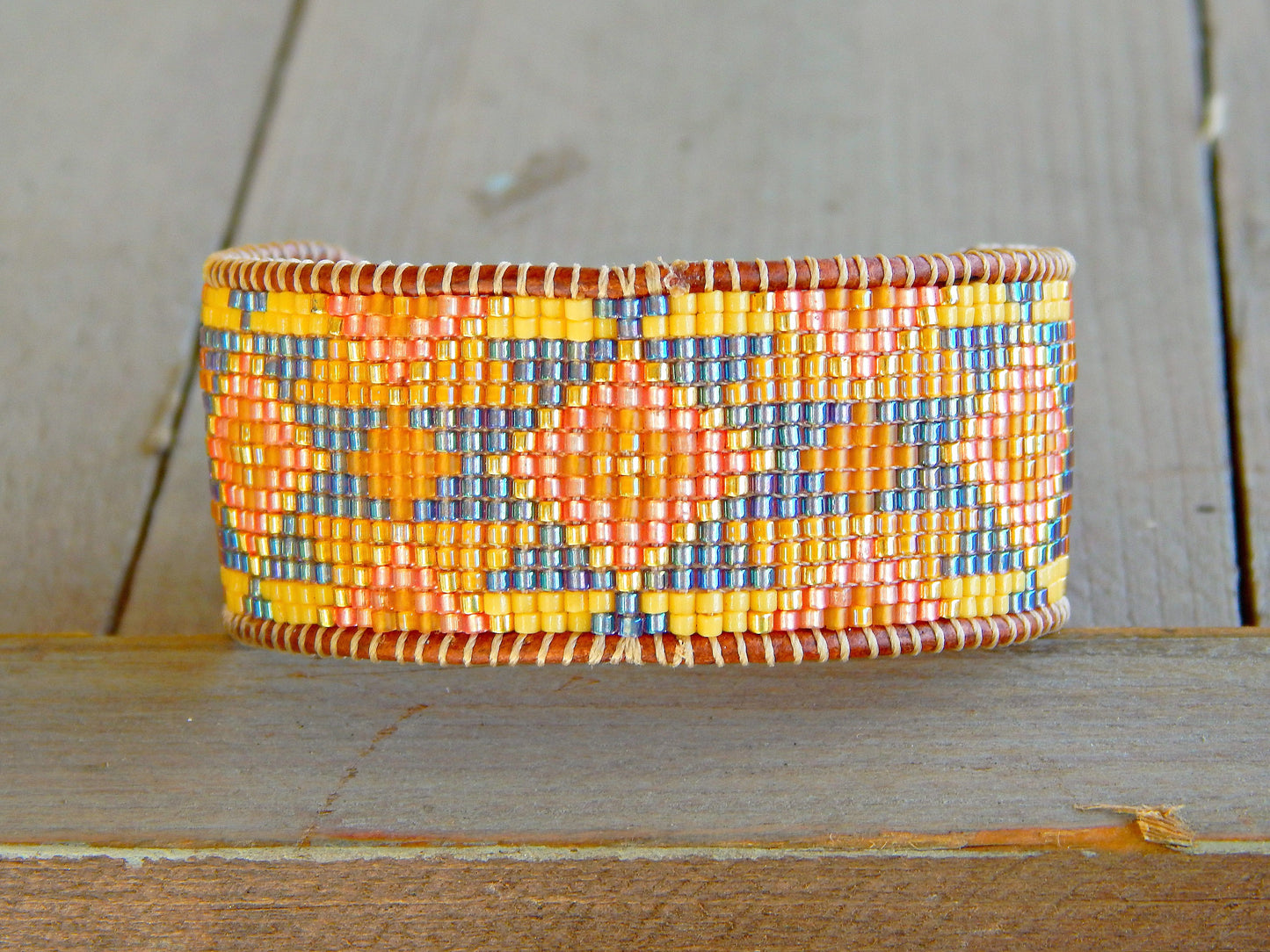 Sunflower Inspired Tribal  Bead Loom Woven Cuff Bracelet