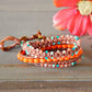 Teal and Coral Macrame Boho 3x wrap bracelet, unique macrame wrap bracelet