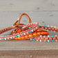 Teal and Coral Macrame Boho 3x wrap bracelet, unique macrame wrap bracelet