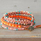 Teal and Coral Macrame Boho 3x wrap bracelet, unique macrame wrap bracelet