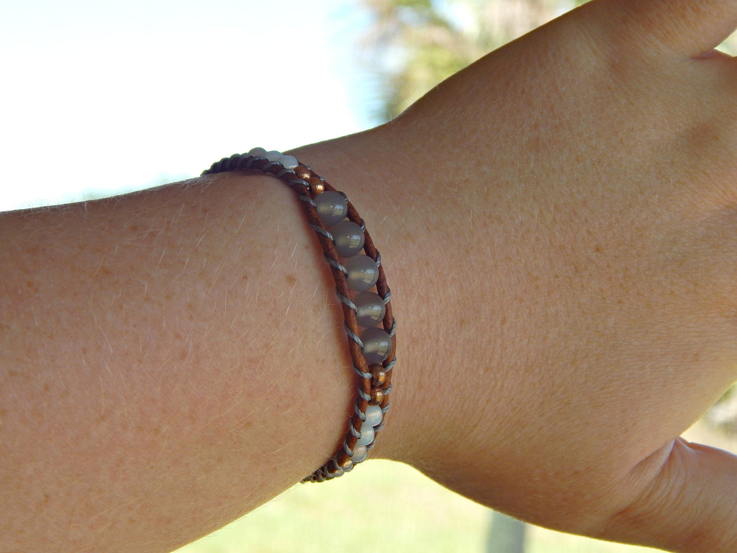 Copper Navy Gray Agate Center Stack bracelet