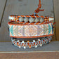 Geometric Triangle Bead Loom Woven Bracelet in Gray, Navy, Blush and Rose Gold