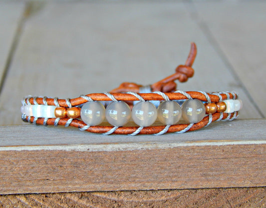 Copper Navy Gray Agate Center Stack bracelet