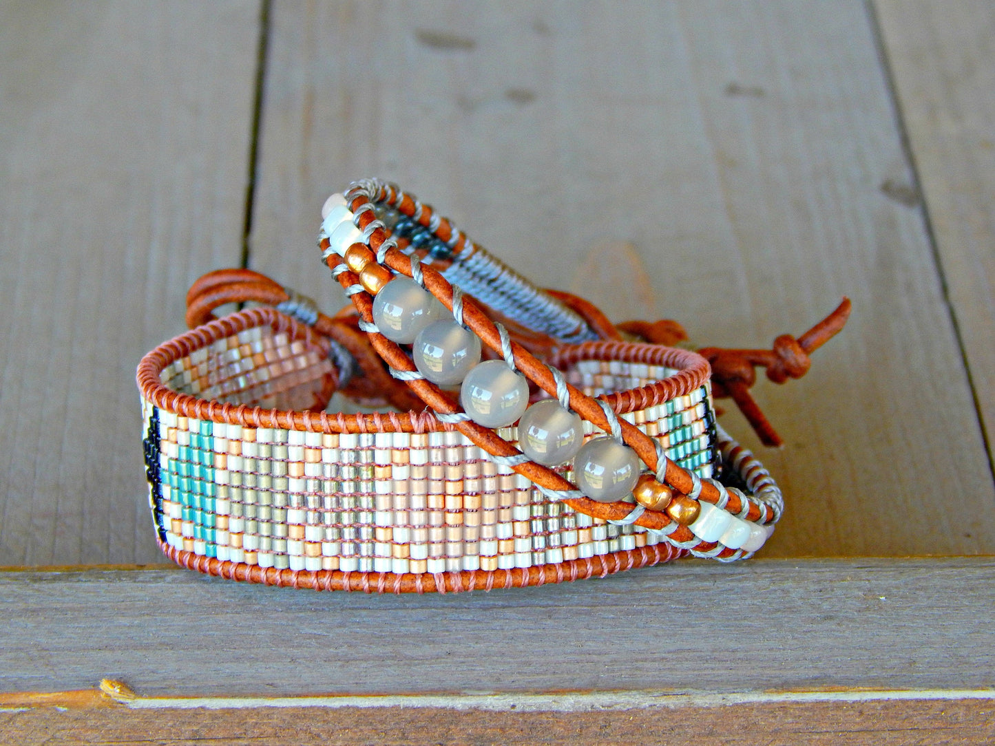 Copper Navy Gray Agate Center Stack bracelet