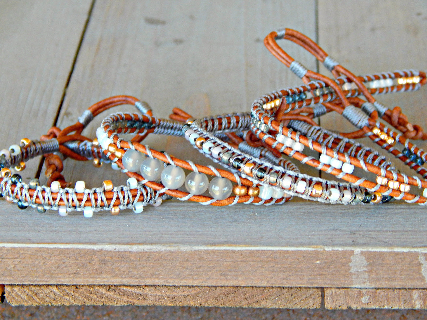 Copper Navy Gray Agate Center Stack bracelet