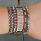 Copper Navy Gray Top Beaded Macrame Woven Leather Stack bracelet