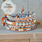 Copper Navy Gray Top Beaded Macrame Woven Leather Stack bracelet